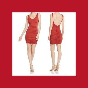 Tiger Mist Stephanie Dress Womens M Ruched Bodycon Low Back Rust Sleeveless